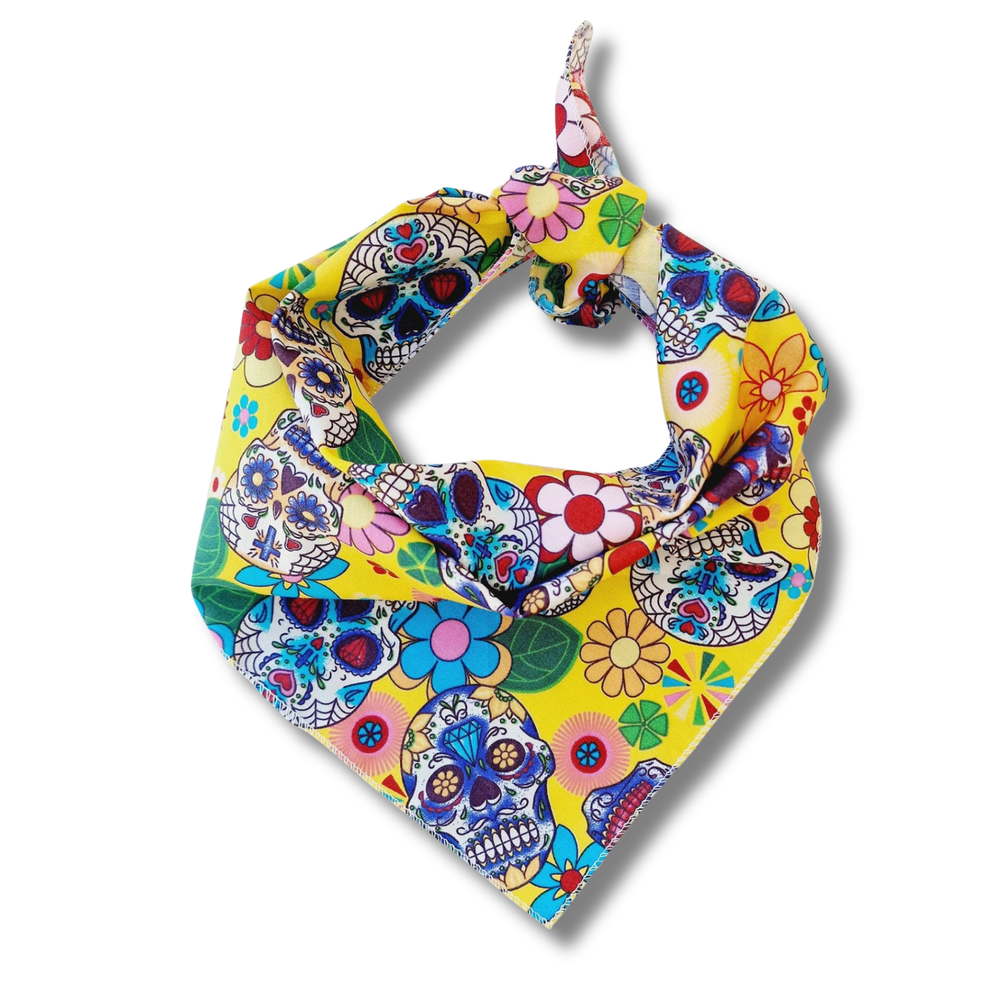 Pet Pooch Boutique - Yellow Sugar Skulls Dog Bandana - Handmade (Halloween)