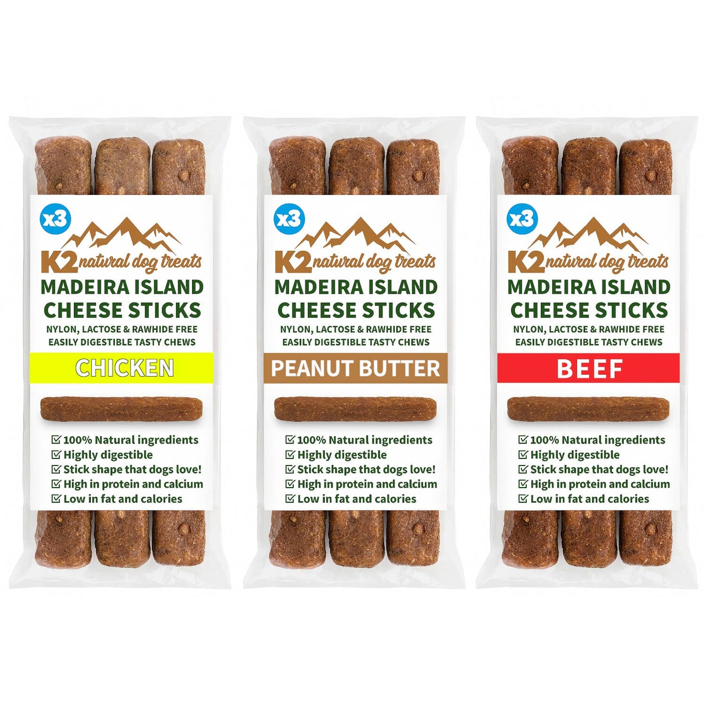 Real Pet Supplies - K2 Dog Treats Madeira Island Cheese Sticks Beef 3Pk