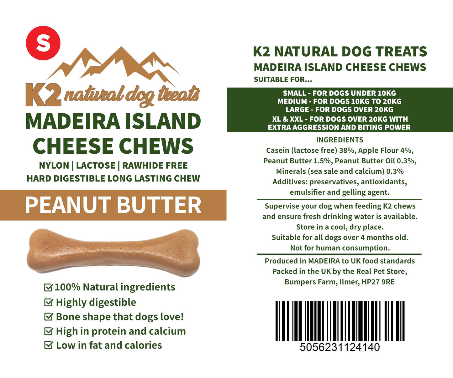 Real Pet Supplies - K2 Madeira Island Cheese Chews Peanut Butter Small 40g