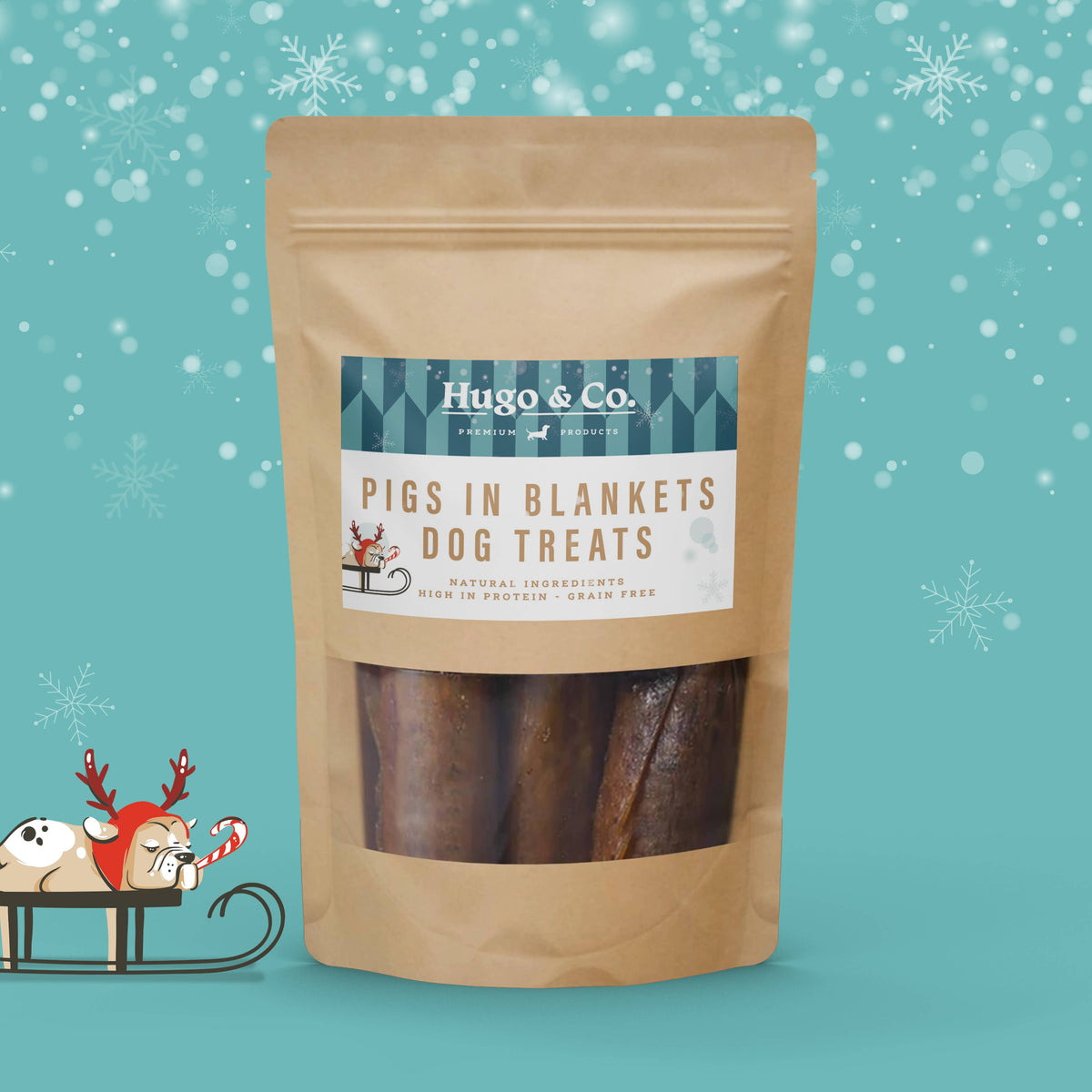 Hugo & Co Dog Treats - Christmas Pigs In Blankets Dog Treat Bag