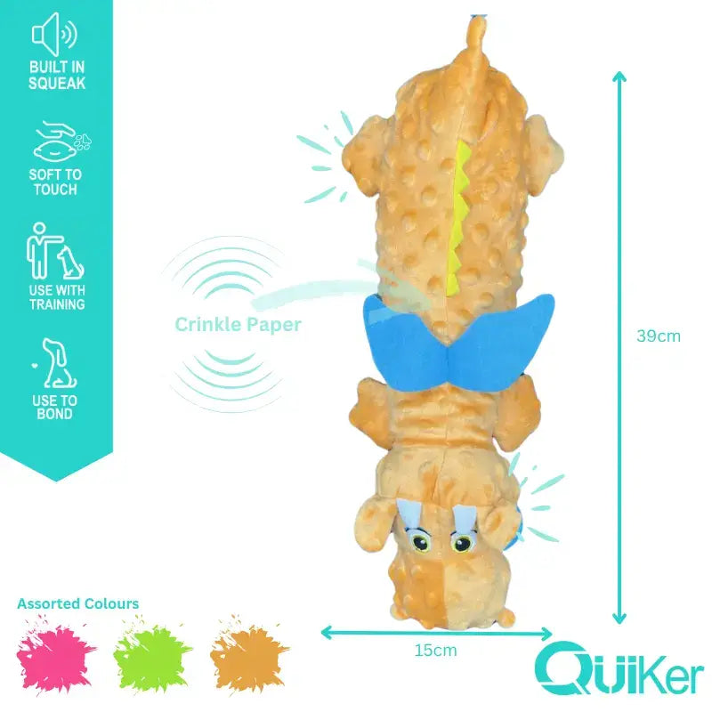 Quiker Pet Products - Plush Crinkle & Squeak Dragon Dog Toy