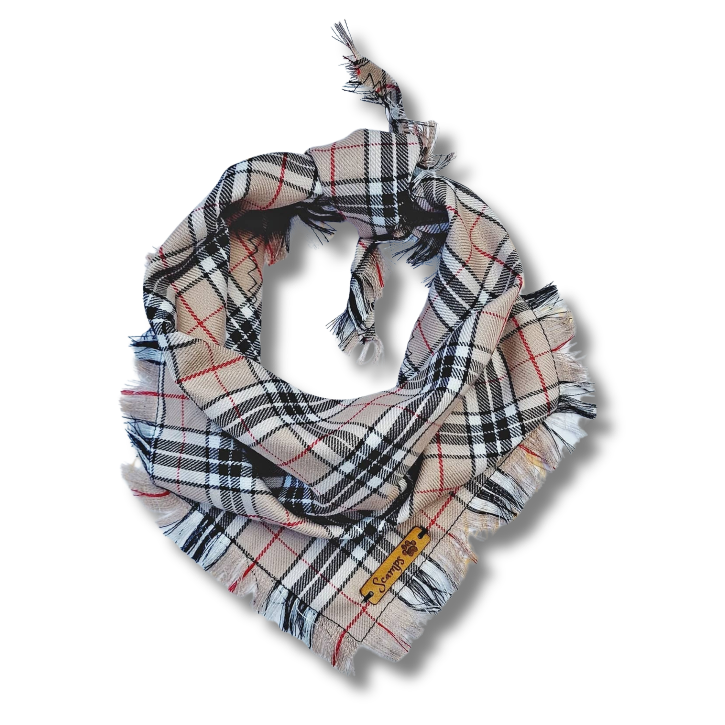 Pet Pooch Boutique - Frayed Barkberry Plaid Check Dog Bandana - Handmade