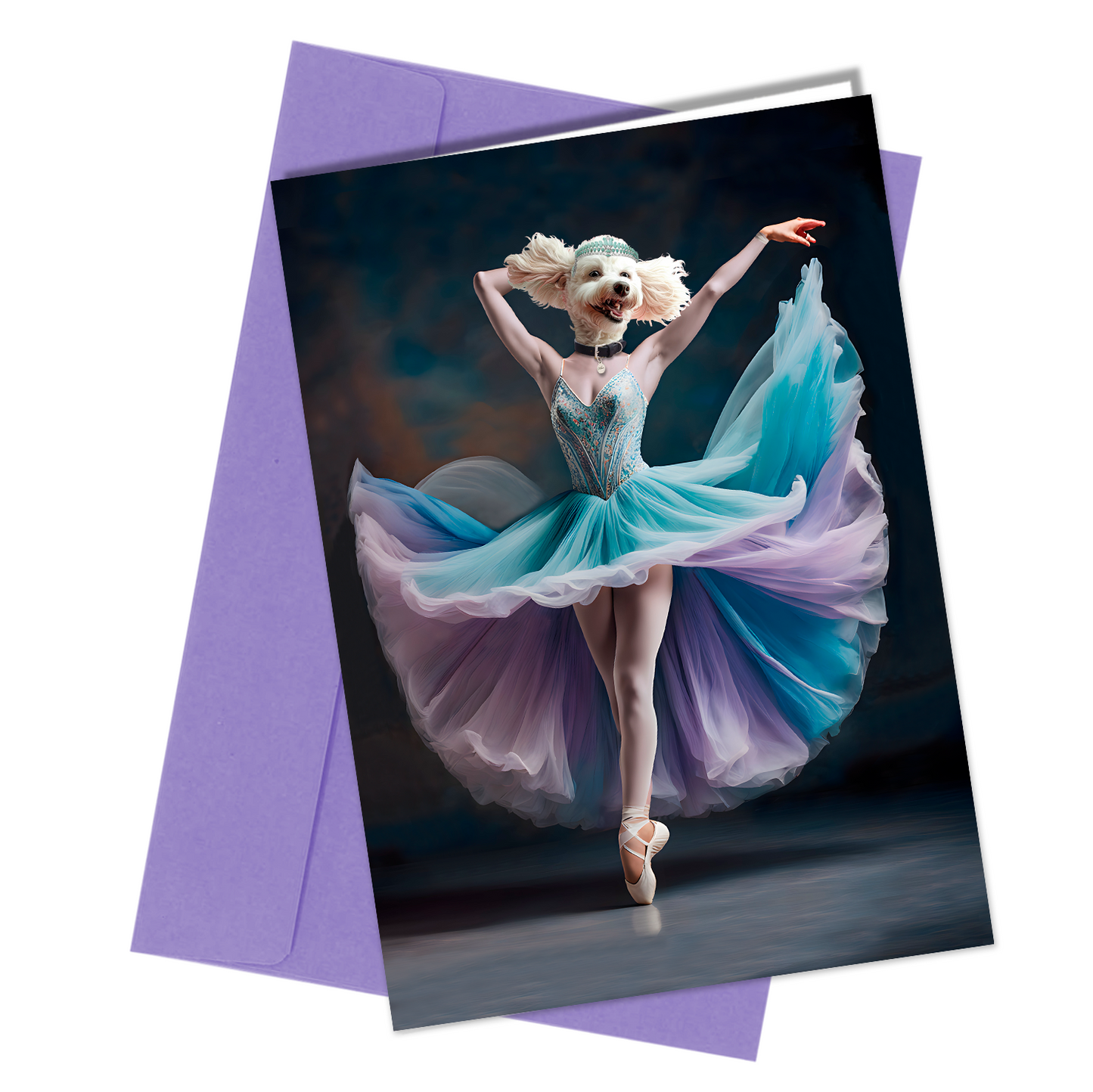 #168l White Poodle Ballerina Birthday Card
