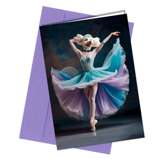 #168l White Poodle Ballerina Birthday Card