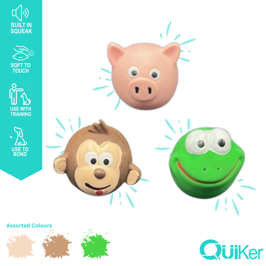 Quiker Pet Products - 6cm -Super Cute Latex Animal Head Dog Toy