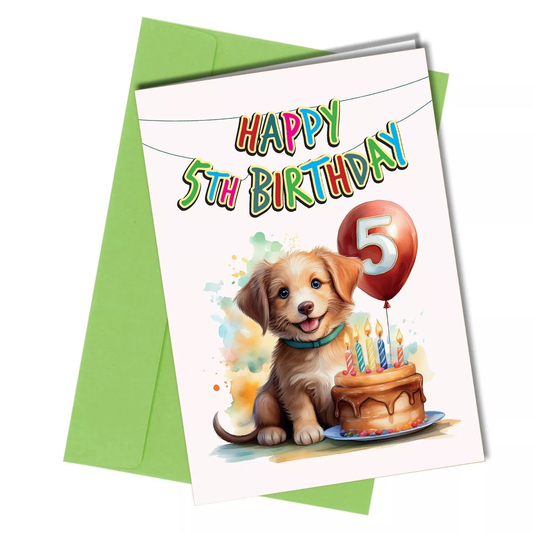 #1687 Dog 5th Birthday Card