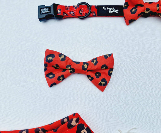 Pet Pooch Boutique - Red Leopard Print Dog Bow Tie  (UK handmade)