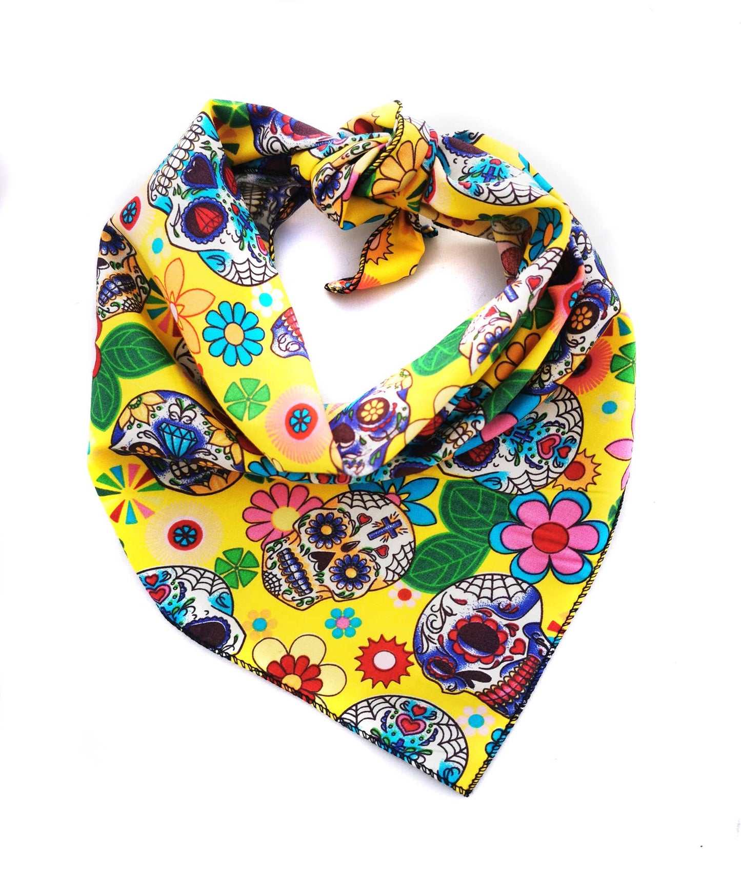 Pet Pooch Boutique - Yellow Sugar Skulls Dog Bandana - Handmade (Halloween)