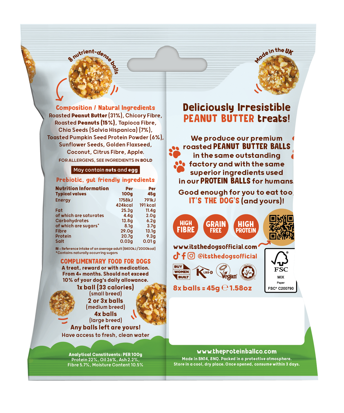 The Protein Ball Co - Dog Treats - PEANUT BUTTER BALLS - 10 x 45g