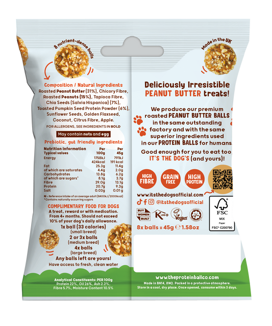 The Protein Ball Co - Dog Treats - PEANUT BUTTER BALLS - 10 x 45g