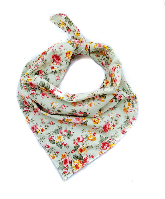 Pet Pooch Boutique - Meadow Green Vintage Floral Puppy Dog Bandana- Handmade