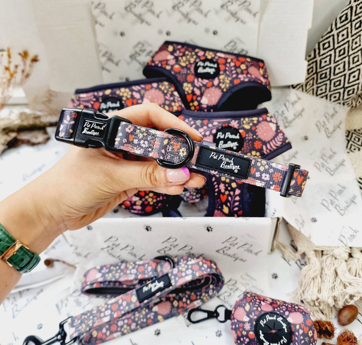 Pet Pooch Boutique - Woodland Hedgehog Dog Collar - Size XS-L (autumn/animals)