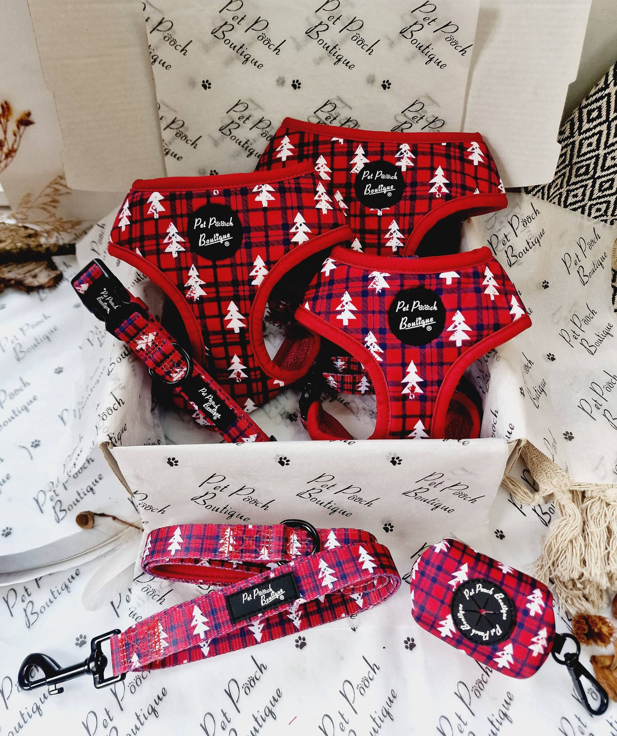 Pet Pooch Boutique - Winter Wonderland Plaid Christmas Puppy Dog Harness - XS - L