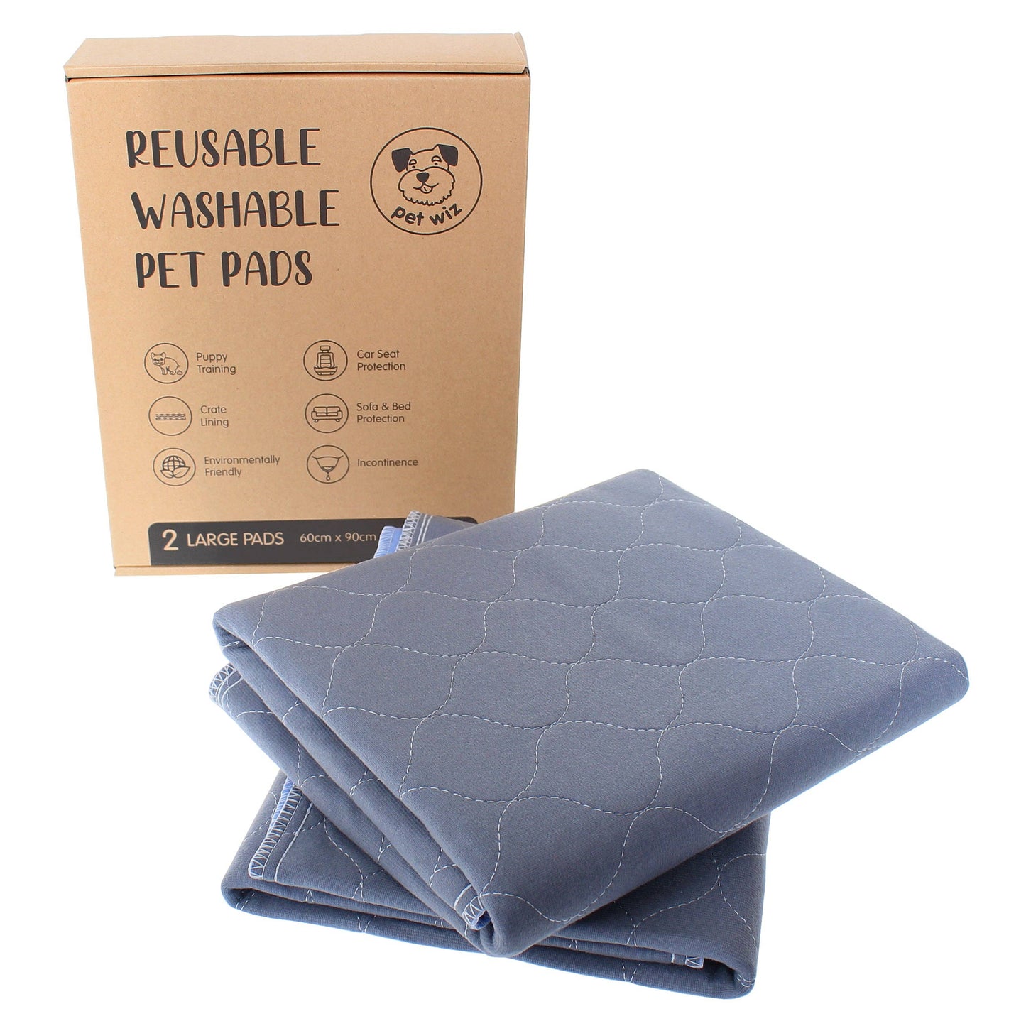 Pet Wiz - Two Pack of Reusable, Washable, Pet Pads in Grey