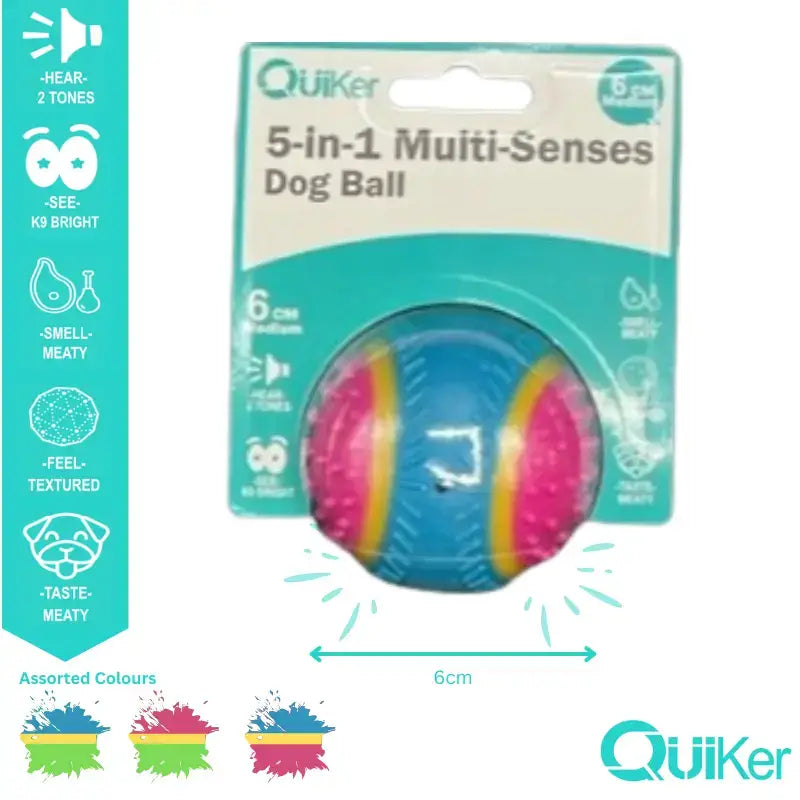 Quiker Pet Products - 5-in-1 Multi-Senses Dog Toy Ball 6cm