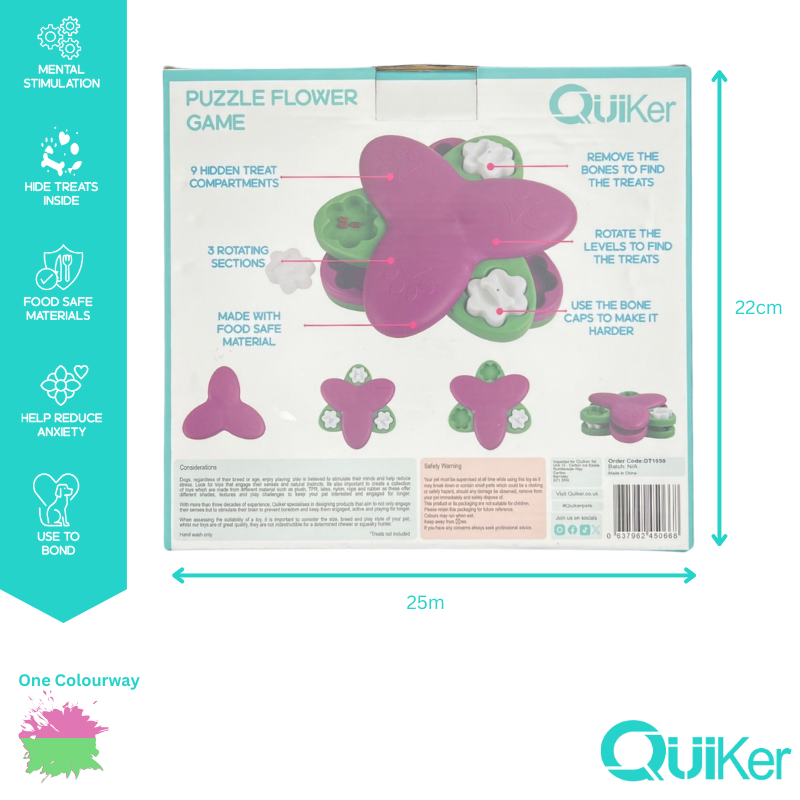 Quiker Pet Products - Flower Puzzle Toy - Dog Toy - Brain Training