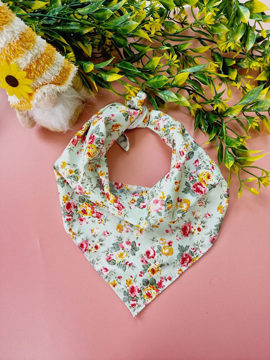 Pet Pooch Boutique - Meadow Green Vintage Floral Puppy Dog Bandana- Handmade