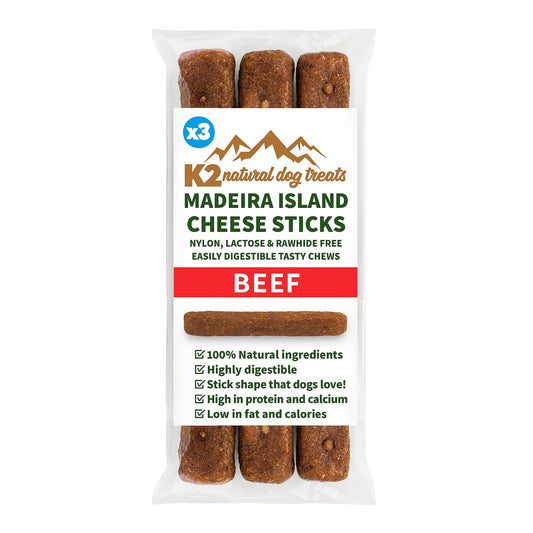 Real Pet Supplies - K2 Dog Treats Madeira Island Cheese Sticks Beef 3Pk