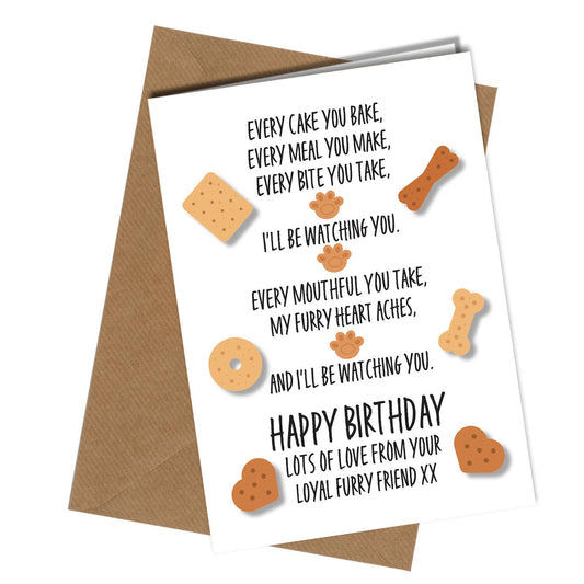 #137 Every bite you take funny birthday card Dog Parent