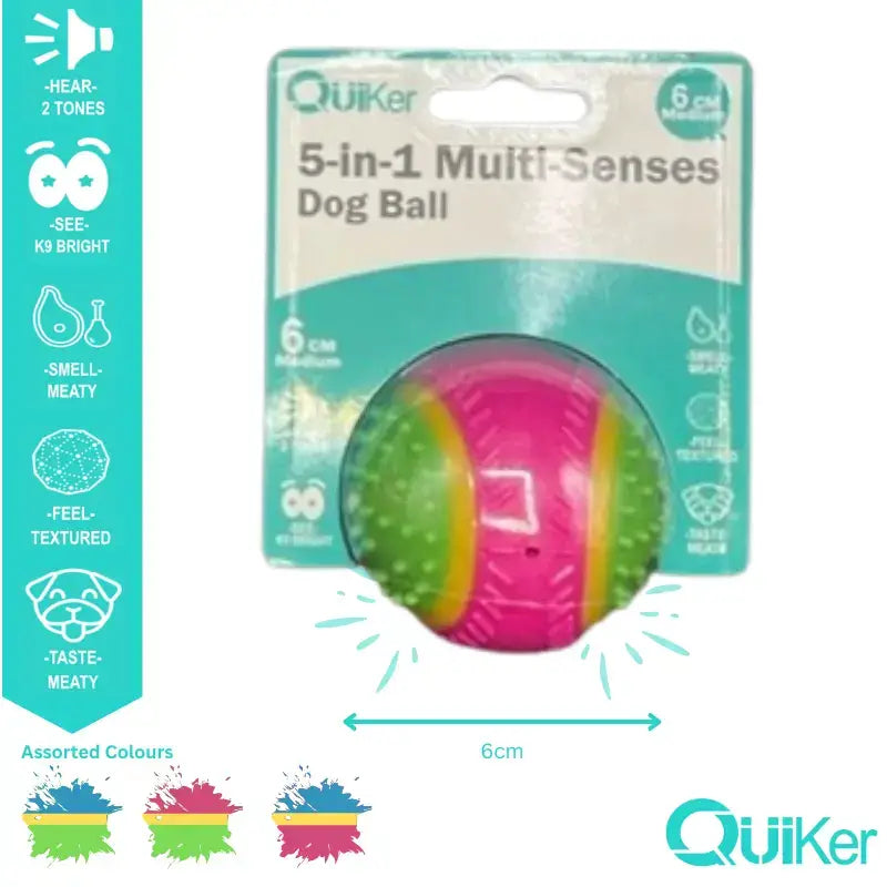 Quiker Pet Products - 5-in-1 Multi-Senses Dog Toy Ball 8cm
