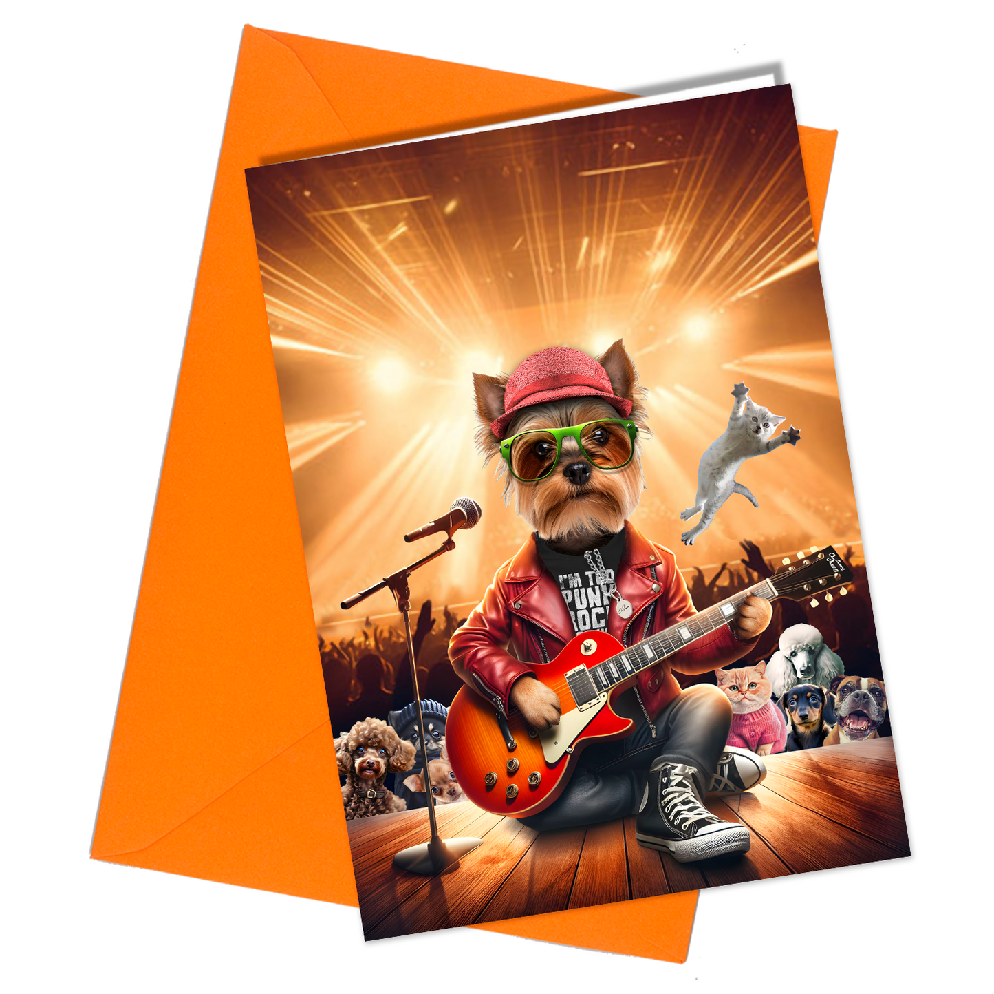 #168k Yorkshire Terrier Rock Band Birthday Card