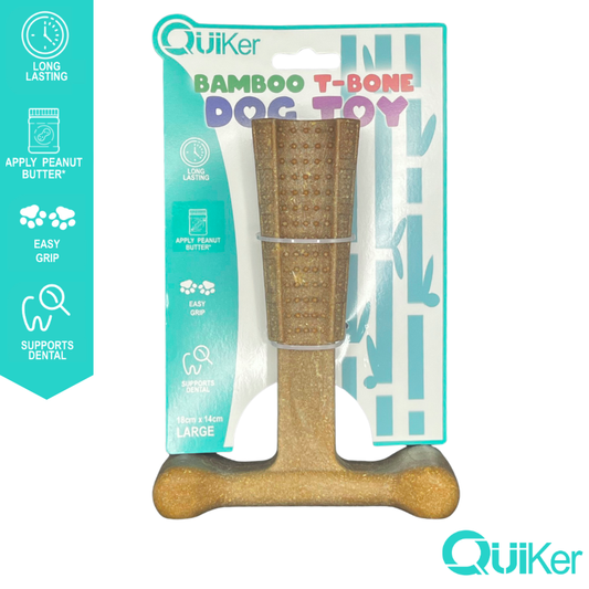 Quiker Pet Products - 18cm Bamboo & Nylon Dental Chew/Toy T-Bone