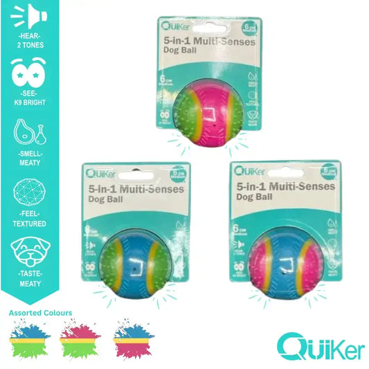 Quiker Pet Products - 5-in-1 Multi-Senses Dog Toy Ball 6cm