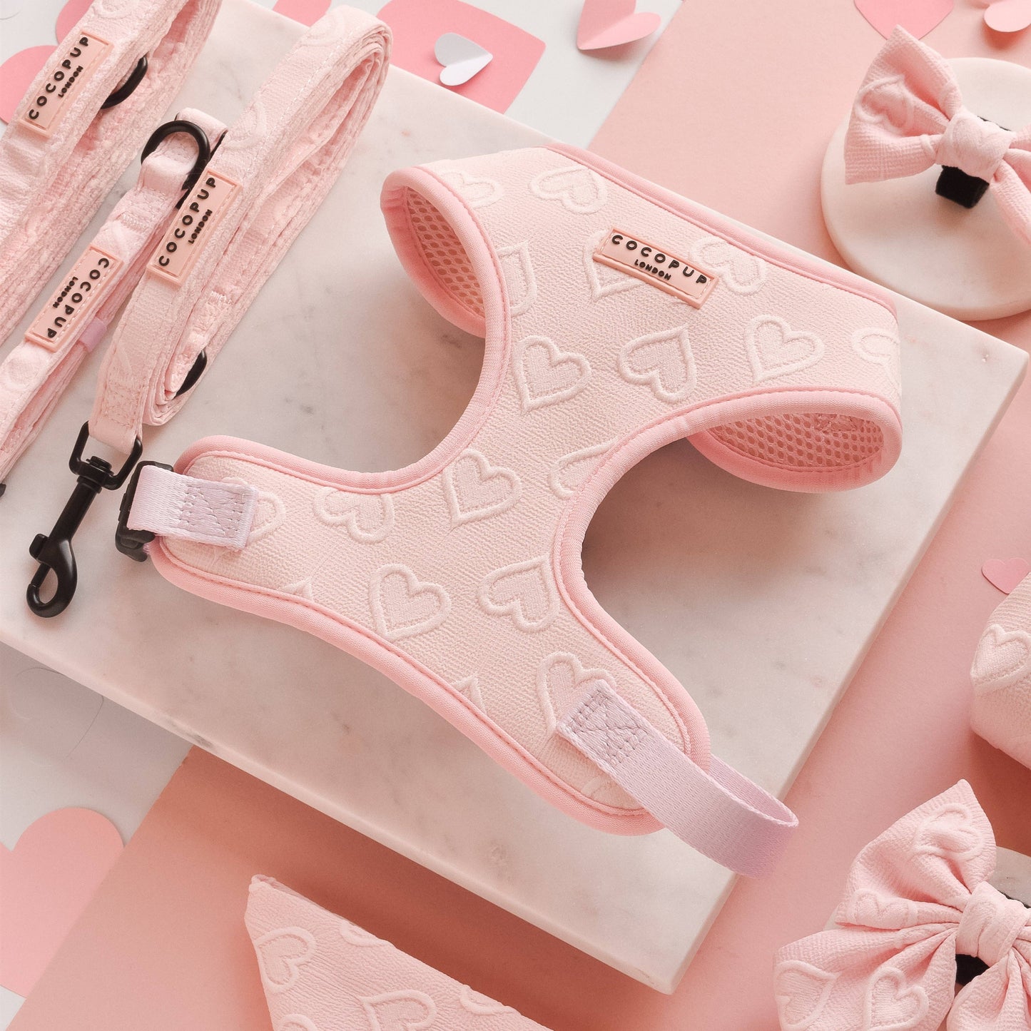 Cocopup London - Luxe Adjustable Neck Harness - Baby Pink Heart