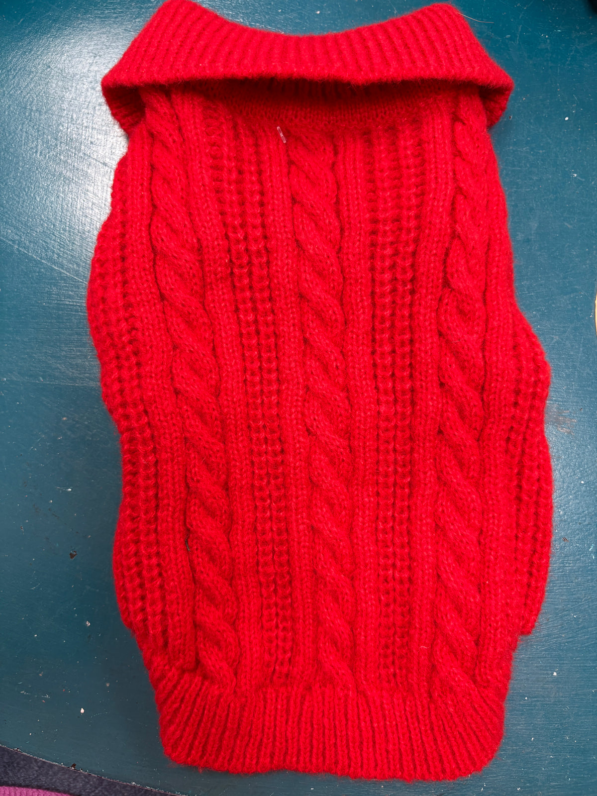 Red Cable Knit Jumper with Gingham Bow