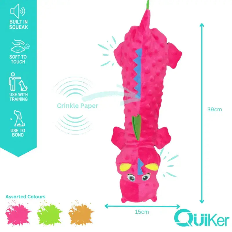 Quiker Pet Products - Plush Crinkle & Squeak Dragon Dog Toy