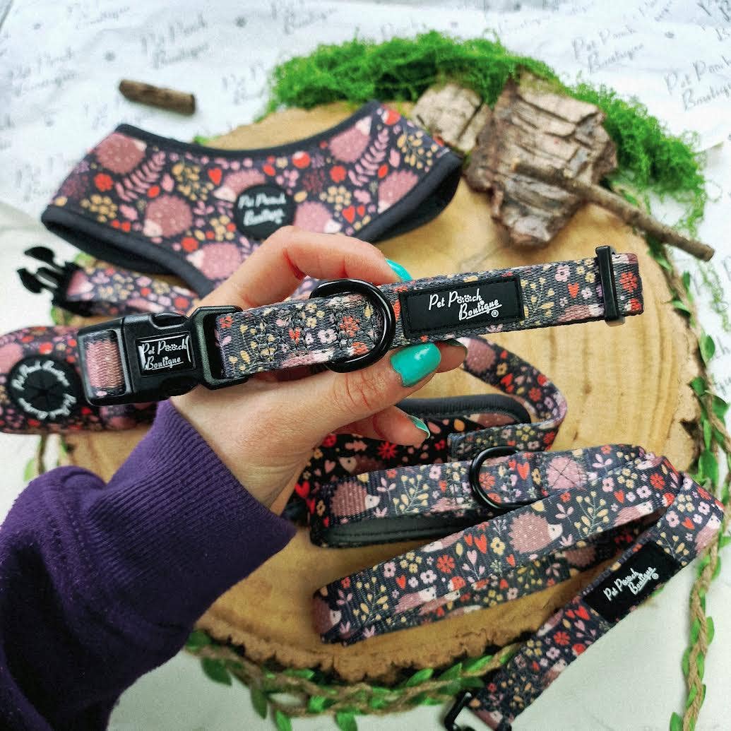 Pet Pooch Boutique - Woodland Hedgehog Dog Collar - Size XS-L (autumn/animals)
