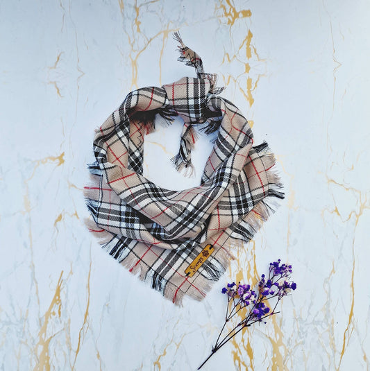 Pet Pooch Boutique - Frayed Barkberry Plaid Check Dog Bandana - Handmade