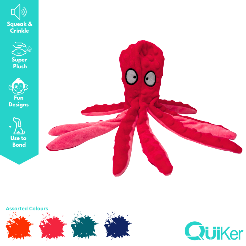 Quiker Pet Products - 32cm- No Stuffing Squeak & Crinkle OctoPals