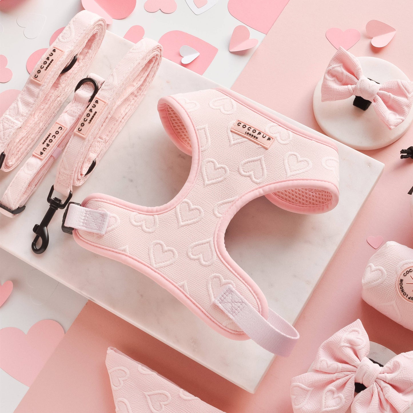 Cocopup London - Luxe Adjustable Neck Harness - Baby Pink Heart
