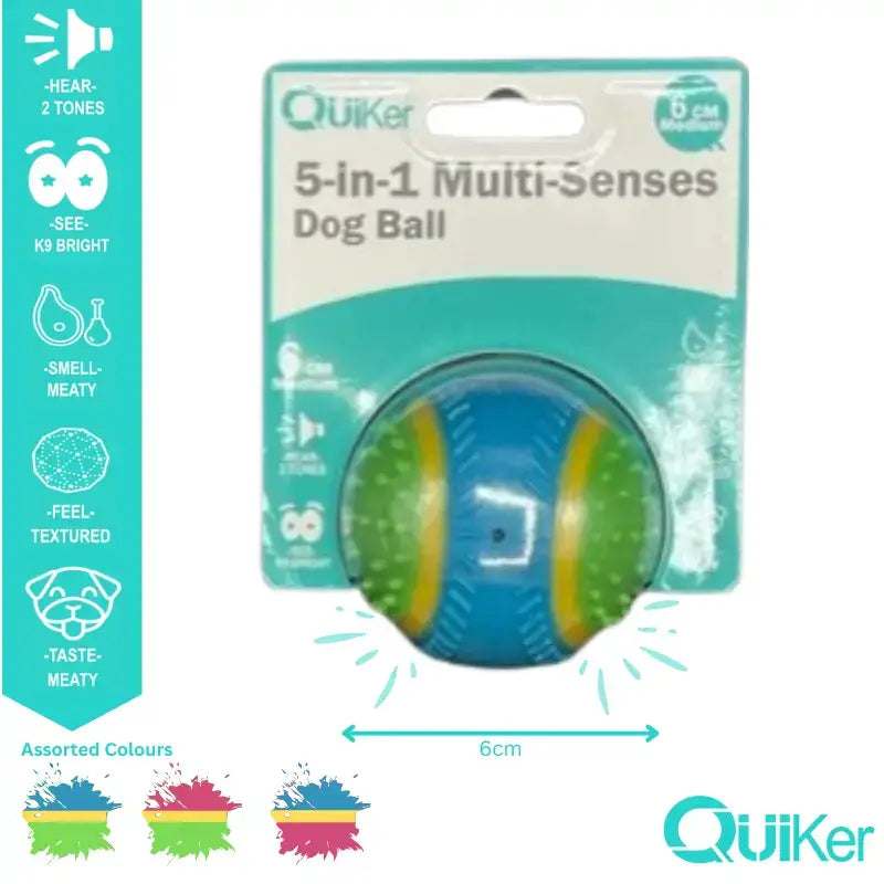 Quiker Pet Products - 5-in-1 Multi-Senses Dog Toy Ball 8cm