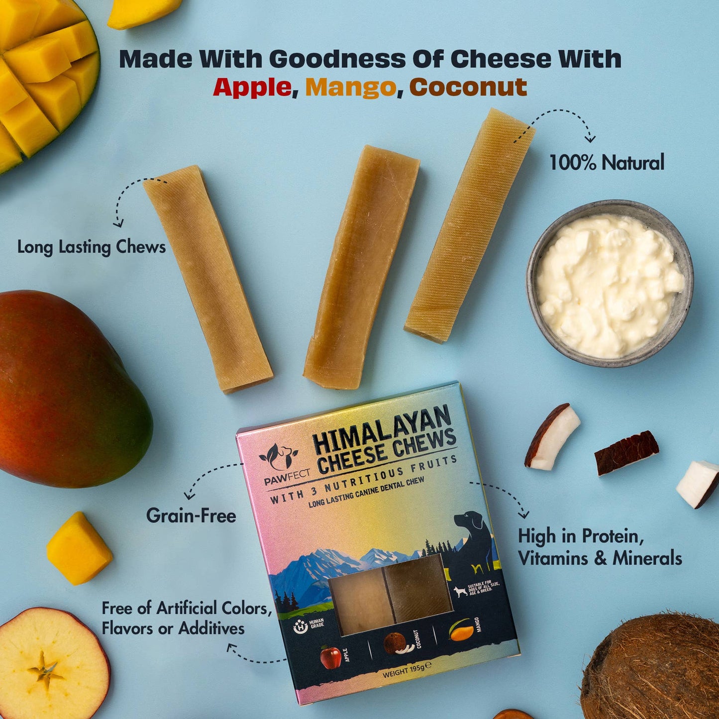 Pawfect Foods - Himalayan Cheese Chews with Apple, Mango & Coconut