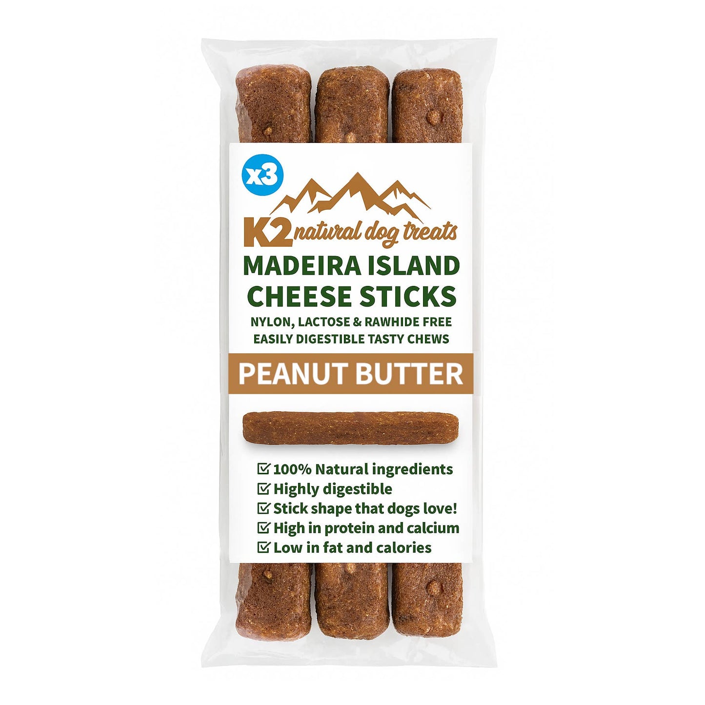 Real Pet Supplies - K2 Dog Treats Madeira Island Cheese Sticks Peanut Butter 3Pk