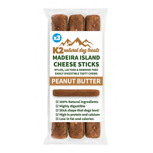 Real Pet Supplies - K2 Dog Treats Madeira Island Cheese Sticks Peanut Butter 3Pk