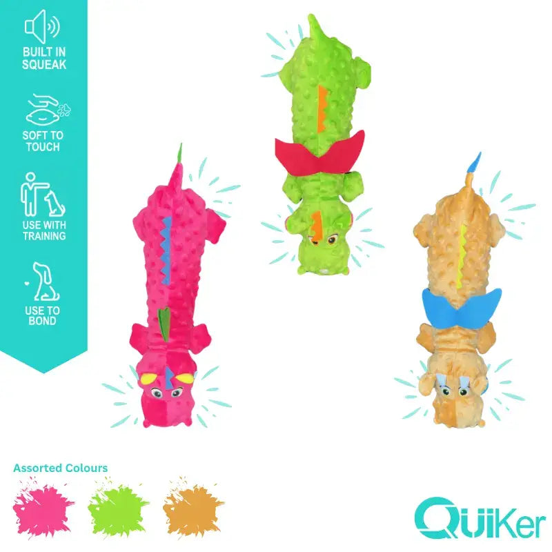 Quiker Pet Products - Plush Crinkle & Squeak Dragon Dog Toy