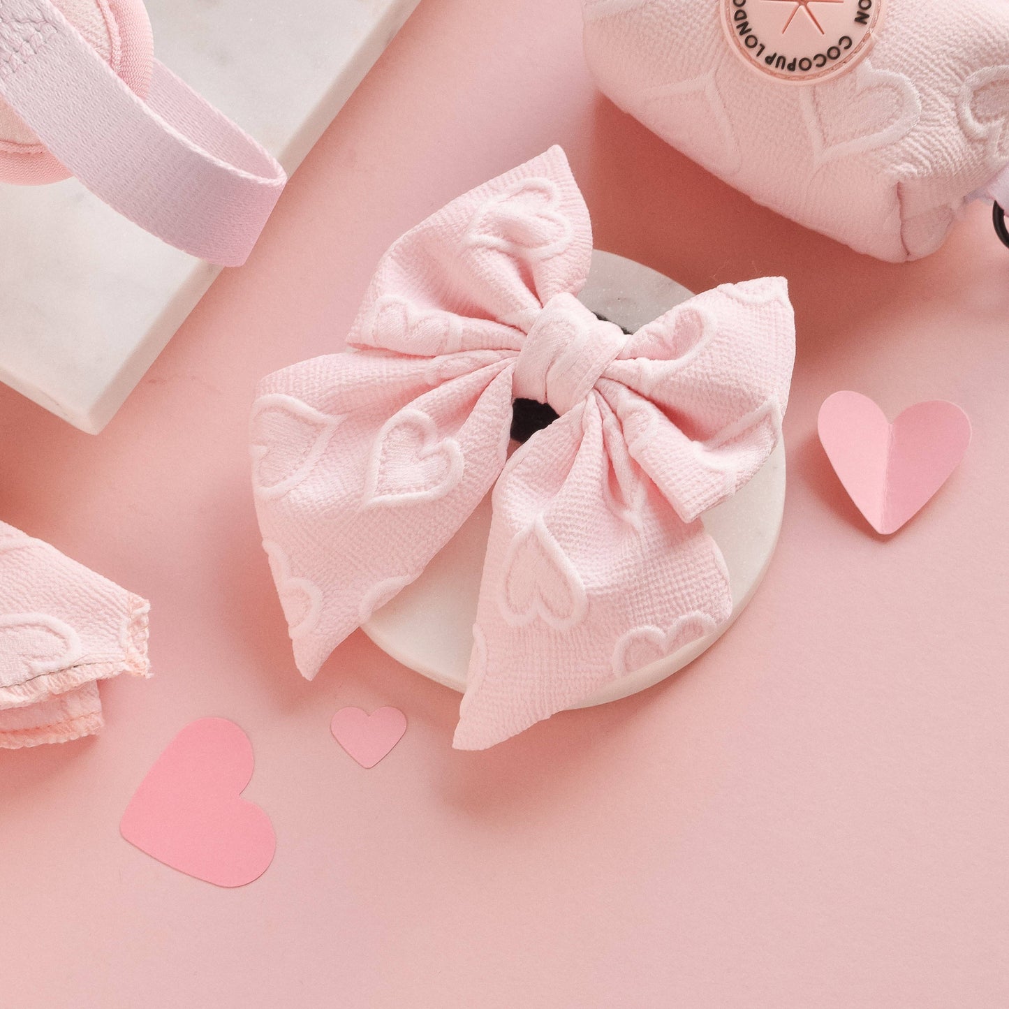 Cocopup London - Luxe Sailor Bow Tie - Baby Pink Heart