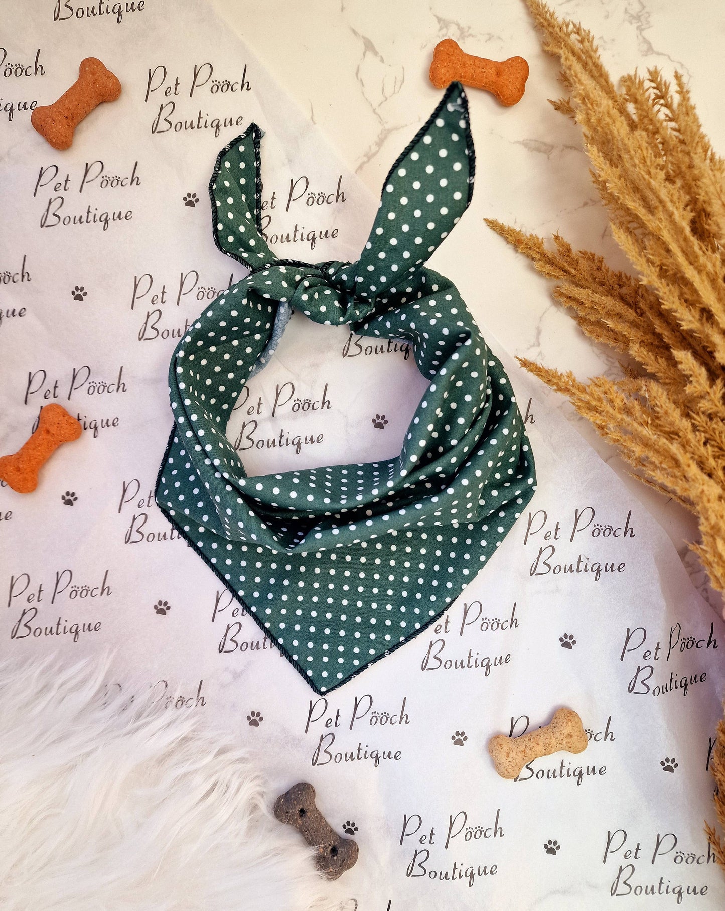 Pet Pooch Boutique - Antique Green Polka Dot Dog Bandana (classic) - Handmade
