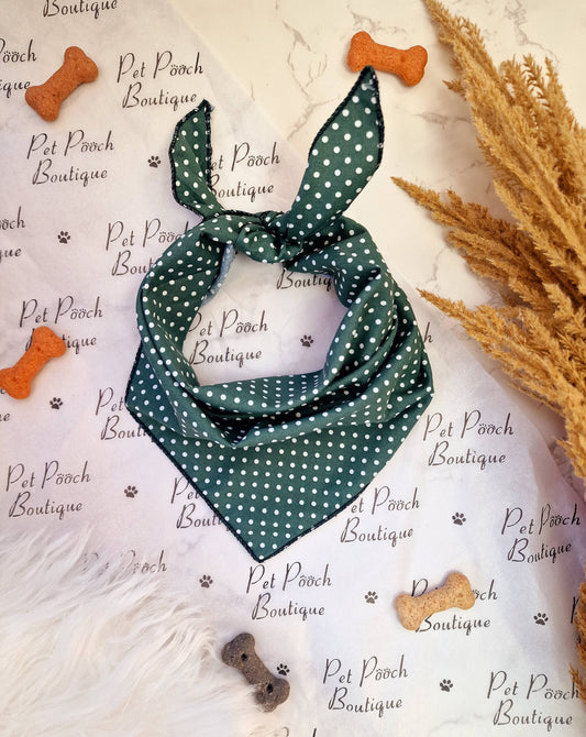 Pet Pooch Boutique - Antique Green Polka Dot Dog Bandana (classic) - Handmade
