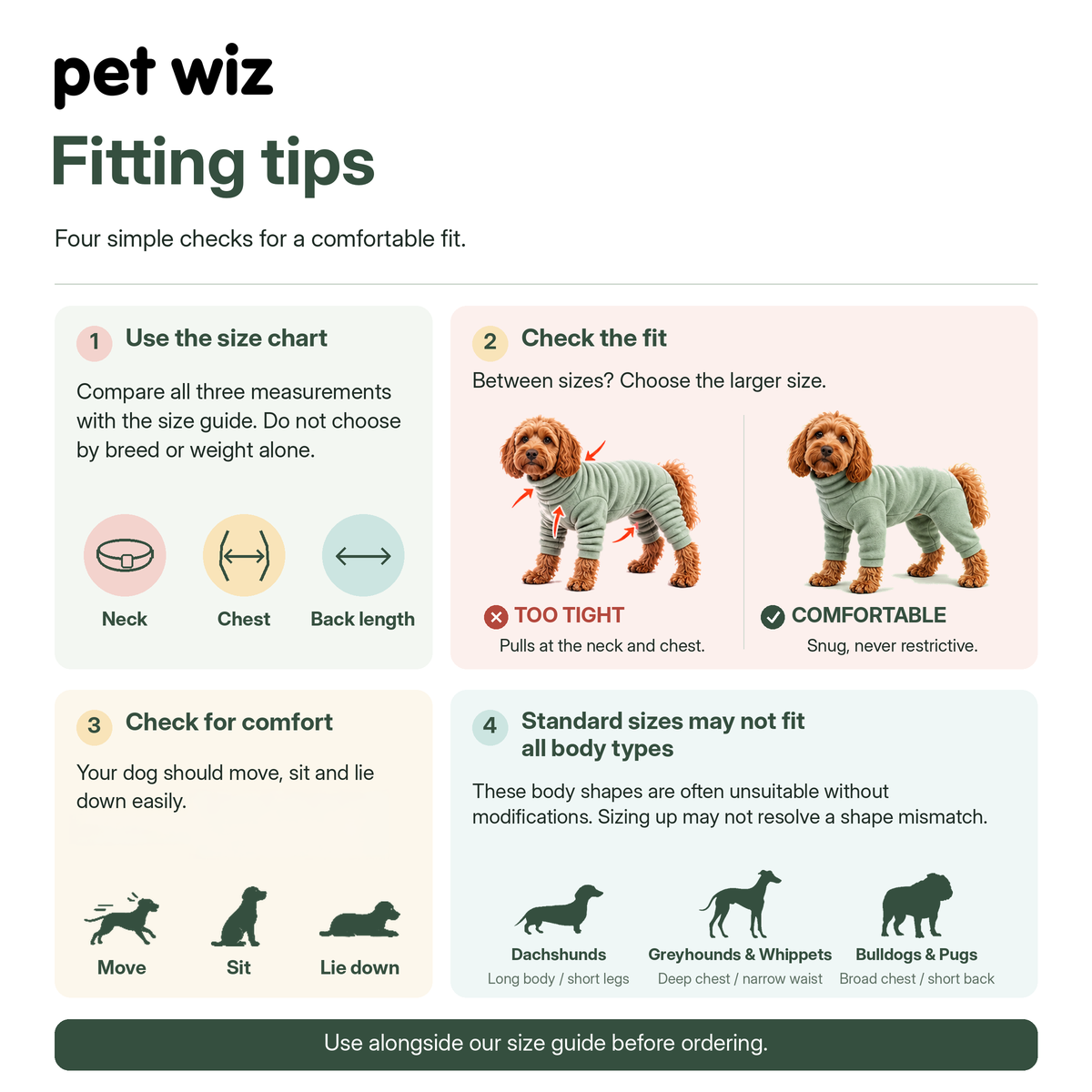Pet Wiz - Four Legged Dog Fleeces - Wide Range of Sizes & Colours