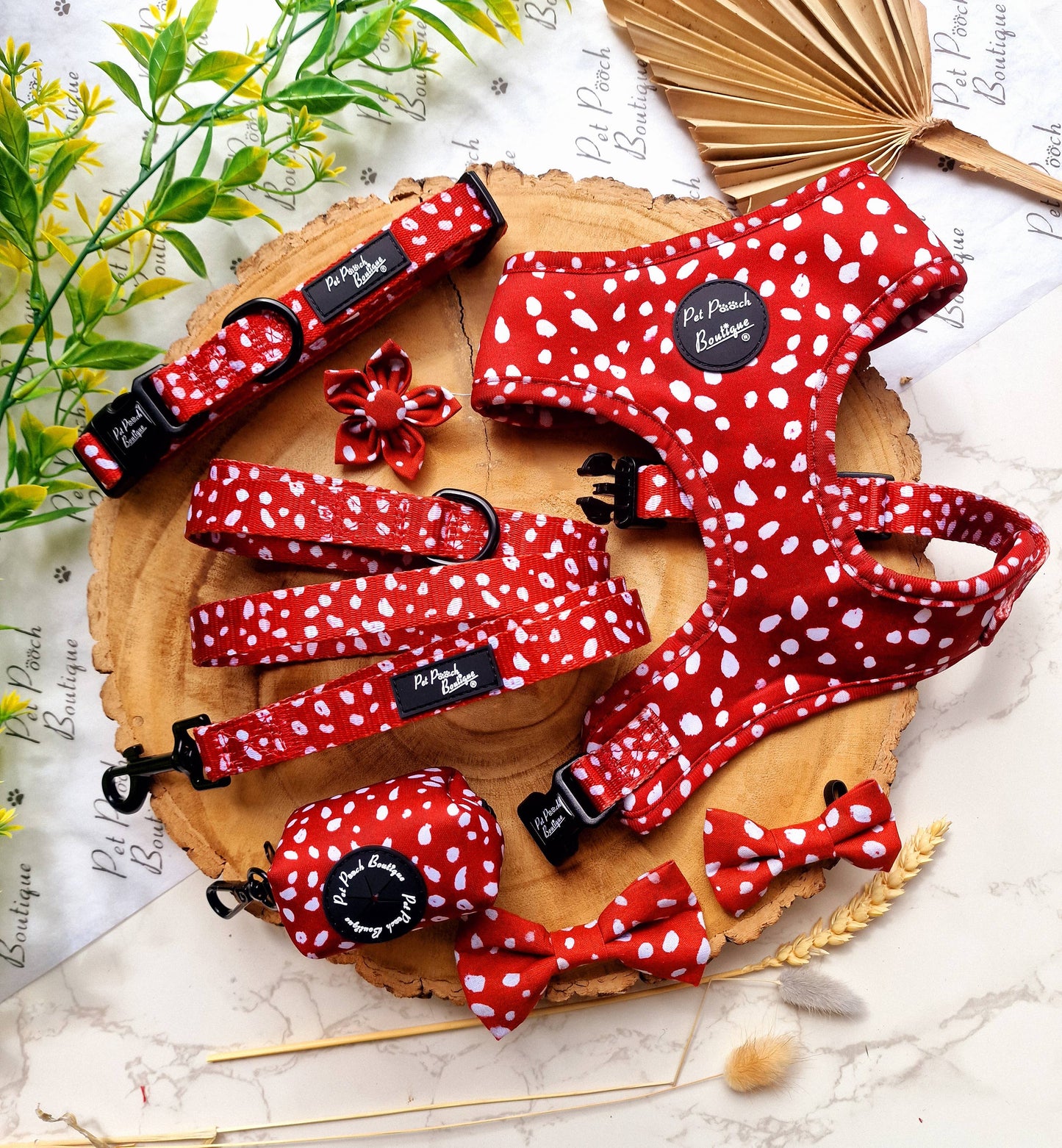 Pet Pooch Boutique - Poppy Toadstool Polkas Dog Lead - Reversible  (red)