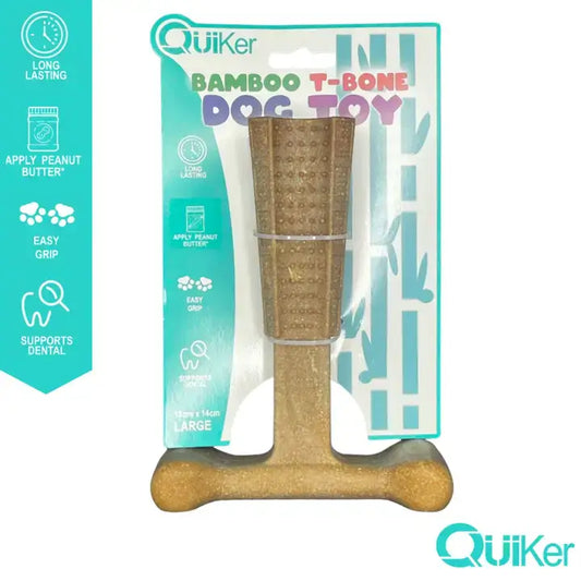 Quiker Pet Products - 7" (18cm) Bamboo & Nylon Dog Chew/Toy T-Bone