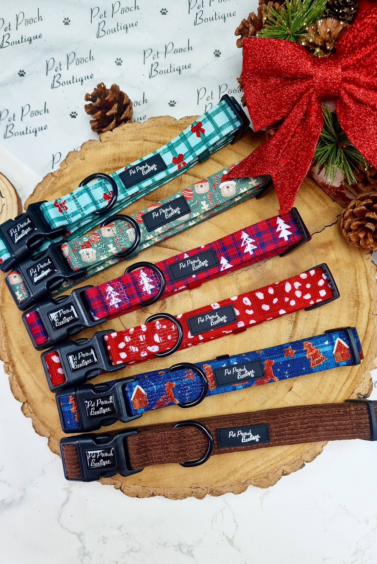 Pet Pooch Boutique - Winter Wonderland Plaid Christmas Dog Collar (tartan red)