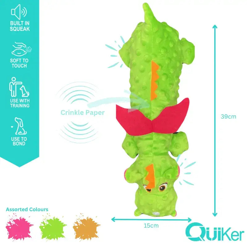 Quiker Pet Products - Plush Crinkle & Squeak Dragon Dog Toy
