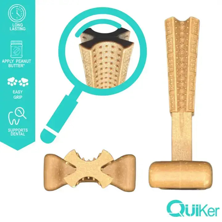 Quiker Pet Products - 7" (18cm) Bamboo & Nylon Dog Chew/Toy T-Bone