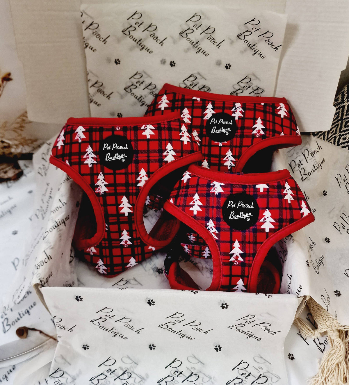 Pet Pooch Boutique - Winter Wonderland Plaid Christmas Puppy Dog Harness - XS - L