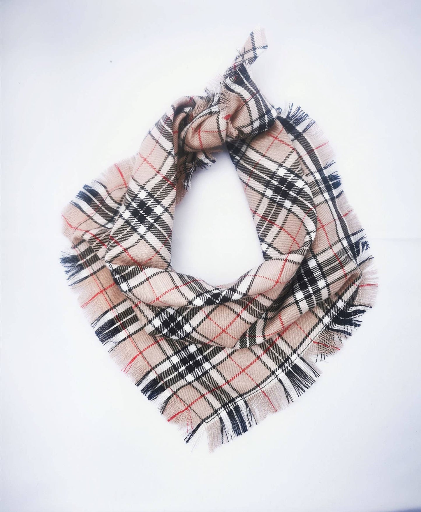 Pet Pooch Boutique - Frayed Barkberry Plaid Check Dog Bandana - Handmade